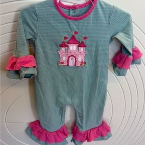 Striped Castle Print Kids One Piece